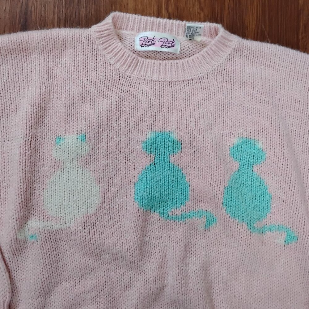Vintage Back To Back Cats Kittens Crewneck Sweater Jumper